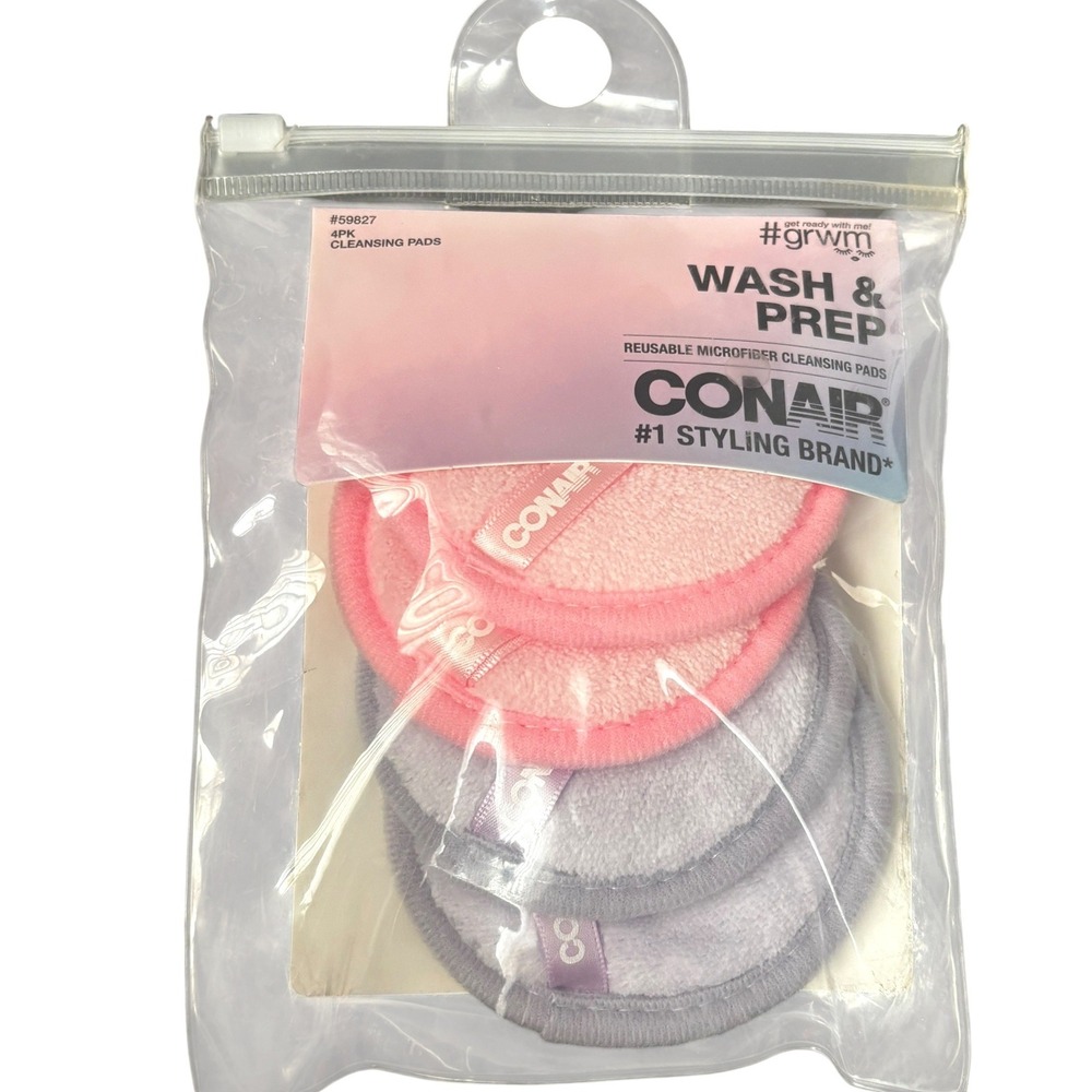 Conair Wash & Prep Reusable Microfiber Cleansing Pads 4pk Pink Purple #59827